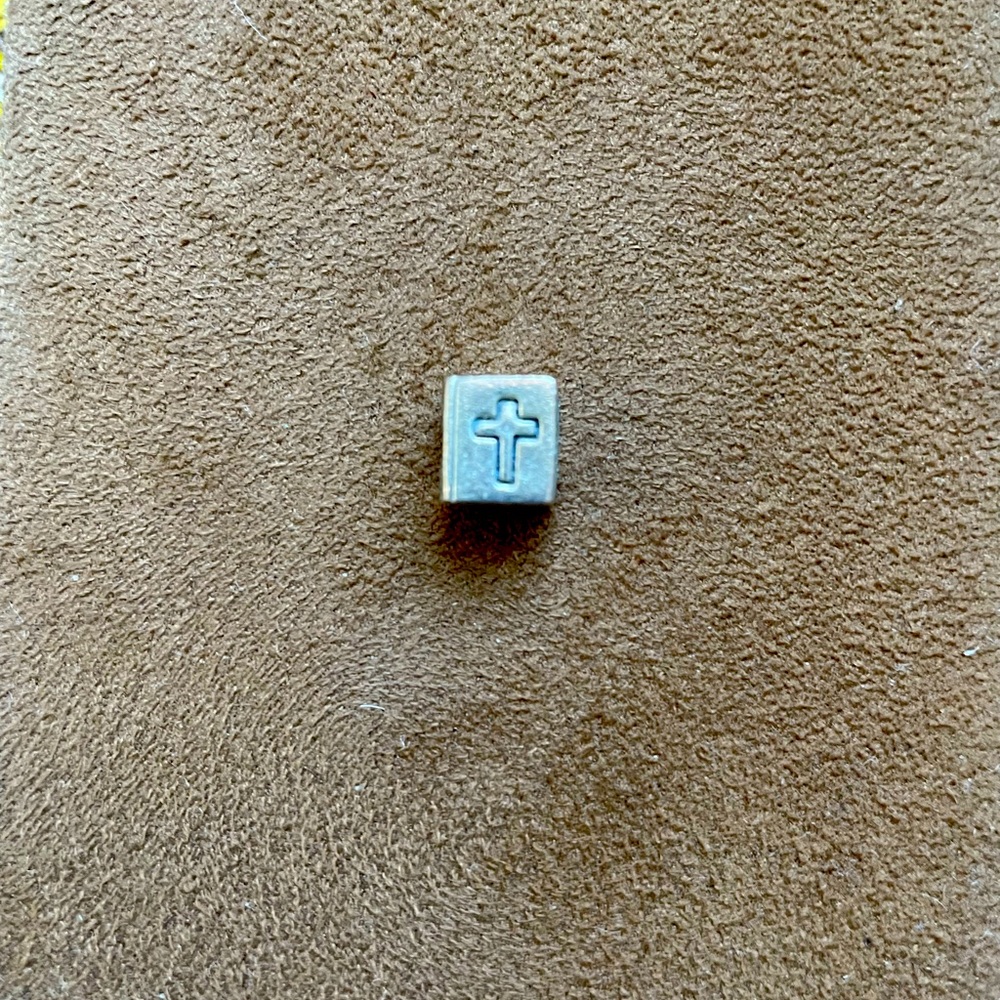 Pandora charm  sterling silver cross engraved.